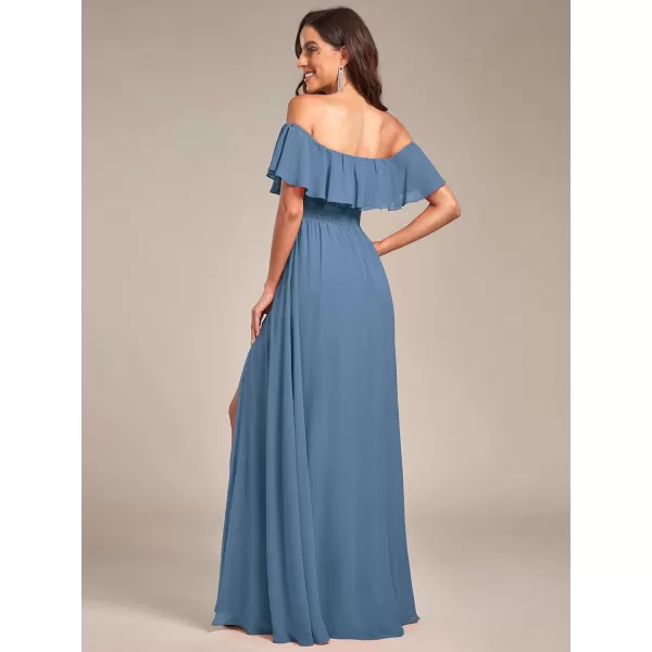 EverPretty Womens Off The Shoulder Bridesmaid Dresses Side Split Beach Maxi Formal Dress 00968Dusty Navy