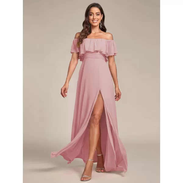 EverPretty Womens Off The Shoulder Bridesmaid Dresses Side Split Beach Maxi Formal Dress 00968Dusty Rose