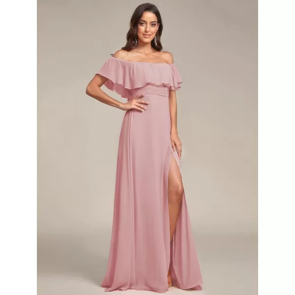 EverPretty Womens Off The Shoulder Bridesmaid Dresses Side Split Beach Maxi Formal Dress 00968Dusty Rose