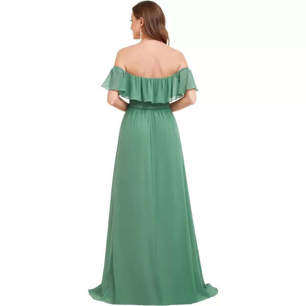 EverPretty Womens Off The Shoulder Bridesmaid Dresses Side Split Beach Maxi Formal Dress 00968Green