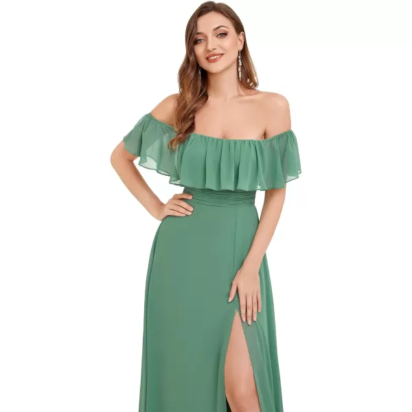 EverPretty Womens Off The Shoulder Bridesmaid Dresses Side Split Beach Maxi Formal Dress 00968Green