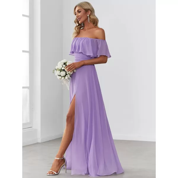 EverPretty Womens Off The Shoulder Bridesmaid Dresses Side Split Beach Maxi Formal Dress 00968Lavender