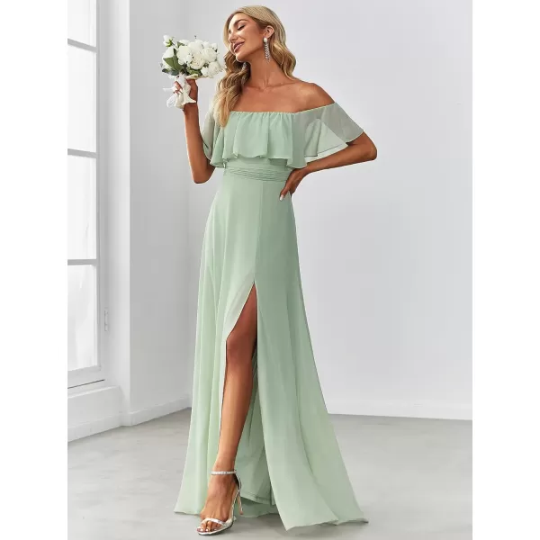 EverPretty Womens Off The Shoulder Bridesmaid Dresses Side Split Beach Maxi Formal Dress 00968Mint Green