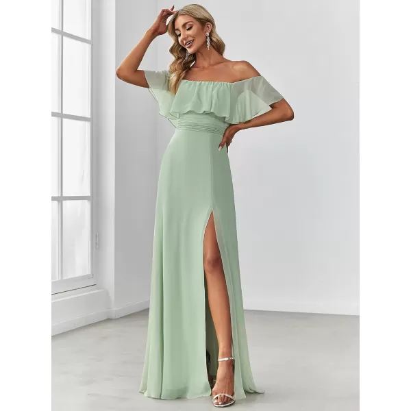 EverPretty Womens Off The Shoulder Bridesmaid Dresses Side Split Beach Maxi Formal Dress 00968Mint Green