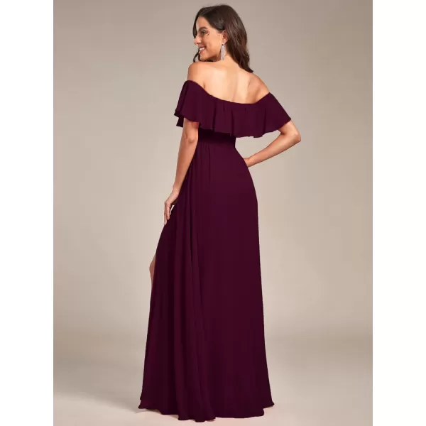 EverPretty Womens Off The Shoulder Bridesmaid Dresses Side Split Beach Maxi Formal Dress 00968Mulberry