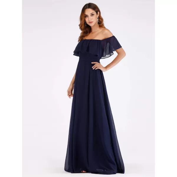 EverPretty Womens Off The Shoulder Bridesmaid Dresses Side Split Beach Maxi Formal Dress 00968Navy