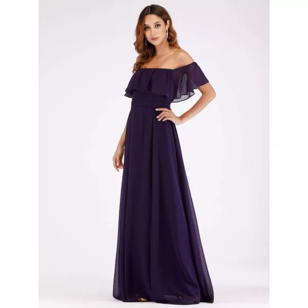 EverPretty Womens Off The Shoulder Bridesmaid Dresses Side Split Beach Maxi Formal Dress 00968Purple