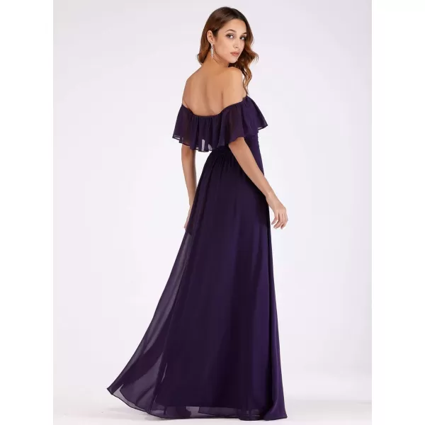 EverPretty Womens Off The Shoulder Bridesmaid Dresses Side Split Beach Maxi Formal Dress 00968Purple