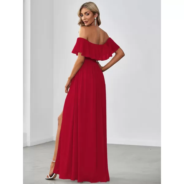 EverPretty Womens Off The Shoulder Bridesmaid Dresses Side Split Beach Maxi Formal Dress 00968Red