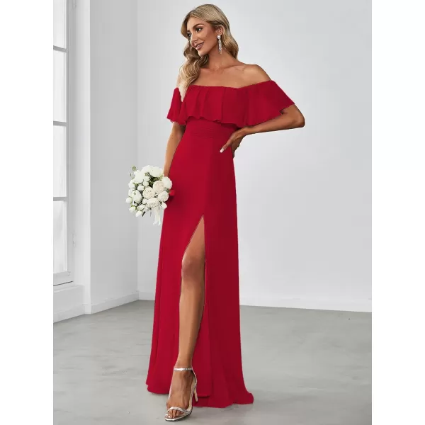 EverPretty Womens Off The Shoulder Bridesmaid Dresses Side Split Beach Maxi Formal Dress 00968Red