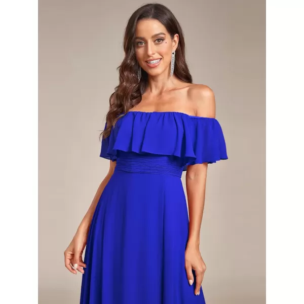 EverPretty Womens Off The Shoulder Bridesmaid Dresses Side Split Beach Maxi Formal Dress 00968Sapphire Blue