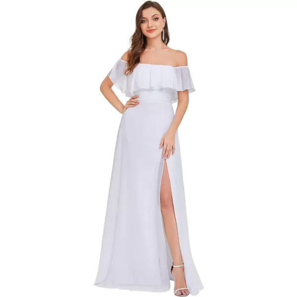 EverPretty Womens Off The Shoulder Bridesmaid Dresses Side Split Beach Maxi Formal Dress 00968White