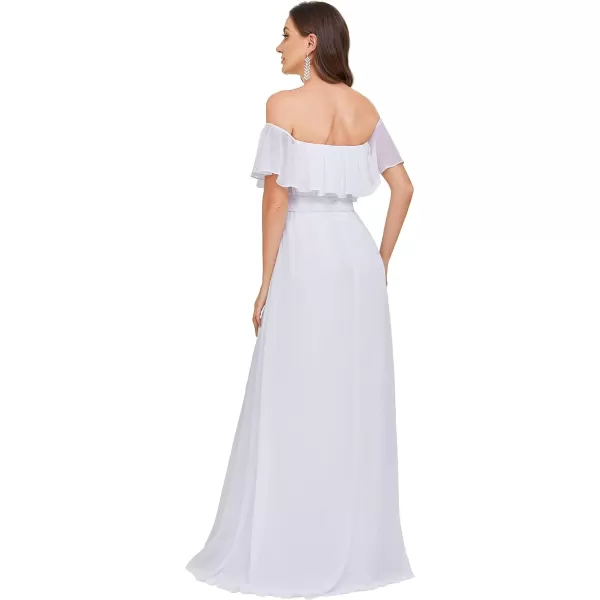 EverPretty Womens Off The Shoulder Bridesmaid Dresses Side Split Beach Maxi Formal Dress 00968White