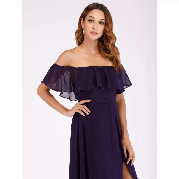 EverPretty Womens Off The Shoulder Bridesmaid Dresses Side Split Beach Maxi Formal Dress White 00968Purple