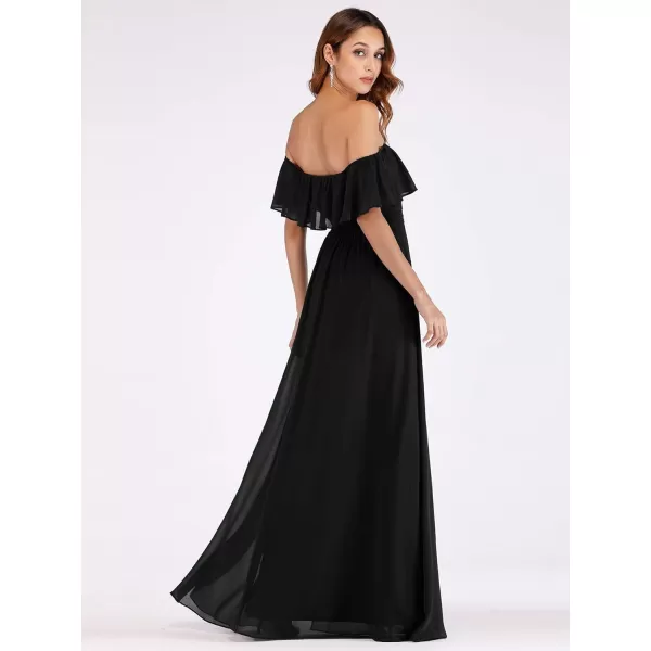 EverPretty Womens Off The Shoulder Ruffle Party Dresses Side Split Beach Maxi Dress 00968Black