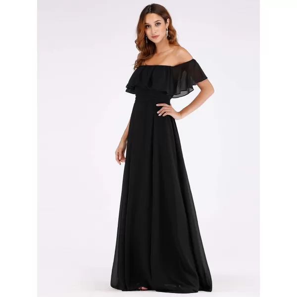 EverPretty Womens Off The Shoulder Ruffle Party Dresses Side Split Beach Maxi Dress 00968Black