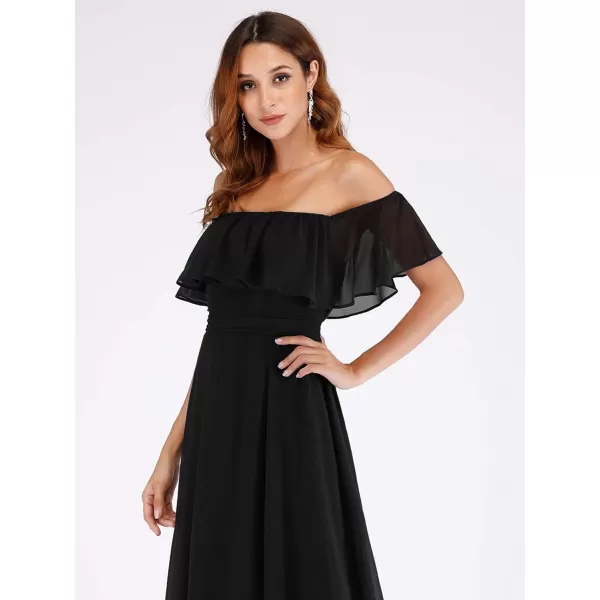 EverPretty Womens Off The Shoulder Ruffle Party Dresses Side Split Beach Maxi Dress 00968Black