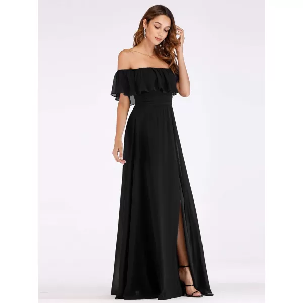 EverPretty Womens Off The Shoulder Ruffle Party Dresses Side Split Beach Maxi Dress 00968Black