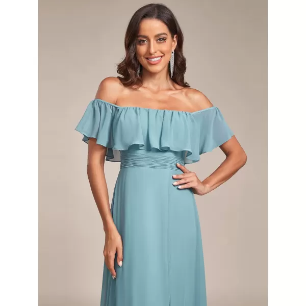 EverPretty Womens Off The Shoulder Ruffle Party Dresses Side Split Beach Maxi Dress 00968Blue 2