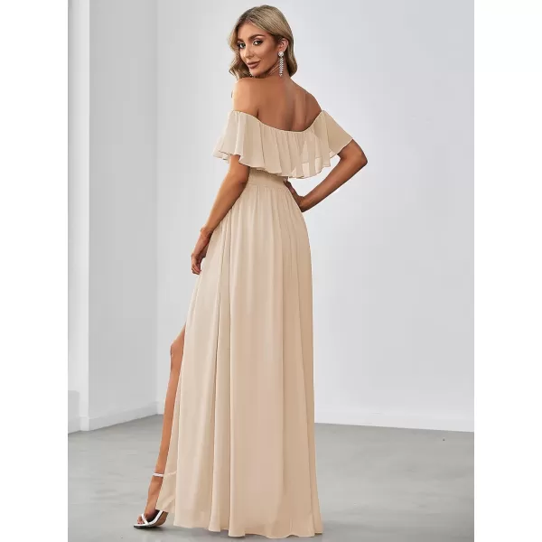 EverPretty Womens Off The Shoulder Ruffle Party Dresses Side Split Beach Maxi Dress 00968Blush