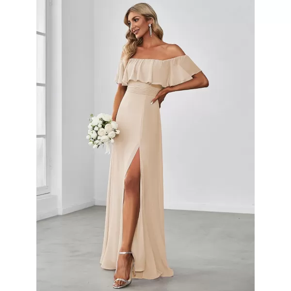 EverPretty Womens Off The Shoulder Ruffle Party Dresses Side Split Beach Maxi Dress 00968Blush