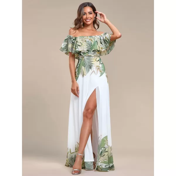 EverPretty Womens Off The Shoulder Ruffle Party Dresses Side Split Beach Maxi Dress 00968Bwhite Green