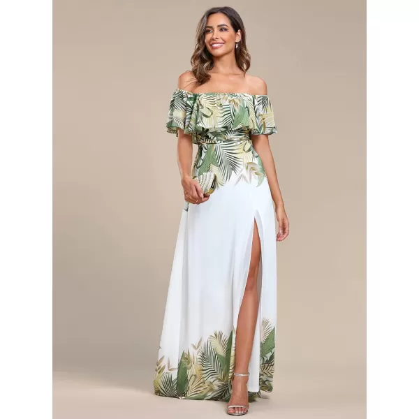EverPretty Womens Off The Shoulder Ruffle Party Dresses Side Split Beach Maxi Dress 00968Bwhite Green