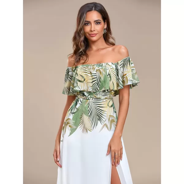 EverPretty Womens Off The Shoulder Ruffle Party Dresses Side Split Beach Maxi Dress 00968Bwhite Green