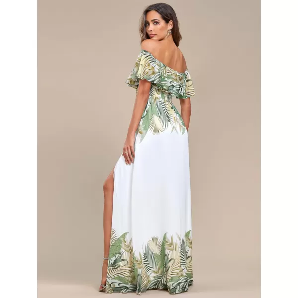 EverPretty Womens Off The Shoulder Ruffle Party Dresses Side Split Beach Maxi Dress 00968Bwhite Green