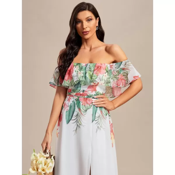 EverPretty Womens Off The Shoulder Ruffle Party Dresses Side Split Beach Maxi Dress 00968Bwhite Red