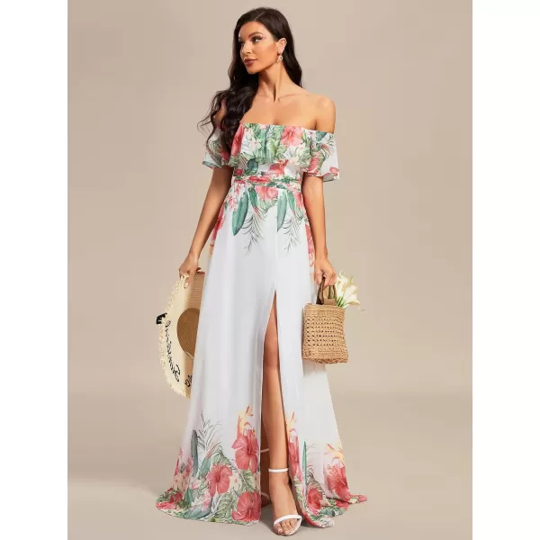 EverPretty Womens Off The Shoulder Ruffle Party Dresses Side Split Beach Maxi Dress 00968Bwhite Red