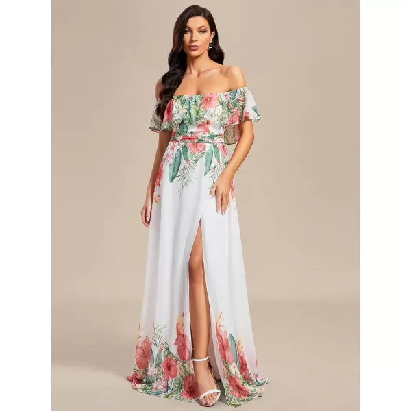 EverPretty Womens Off The Shoulder Ruffle Party Dresses Side Split Beach Maxi Dress 00968Bwhite Red