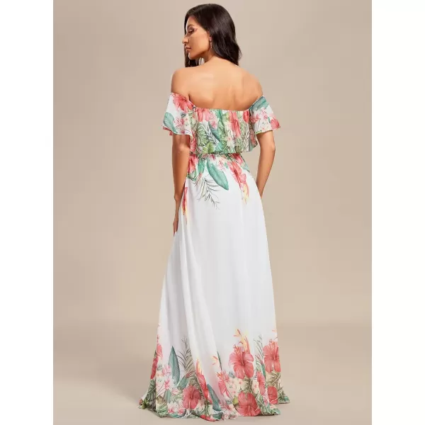 EverPretty Womens Off The Shoulder Ruffle Party Dresses Side Split Beach Maxi Dress 00968Bwhite Red