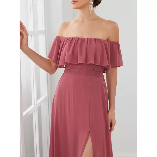 EverPretty Womens Off The Shoulder Ruffle Party Dresses Side Split Beach Maxi Dress 00968Came Brown