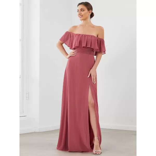 EverPretty Womens Off The Shoulder Ruffle Party Dresses Side Split Beach Maxi Dress 00968Came Brown