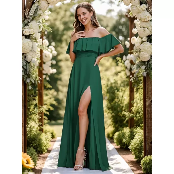 EverPretty Womens Off The Shoulder Ruffle Party Dresses Side Split Beach Maxi Dress 00968Dark Green