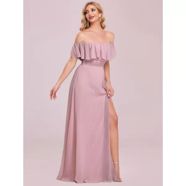 EverPretty Womens Off The Shoulder Ruffle Party Dresses Side Split Beach Maxi Dress 00968Dusty Pink