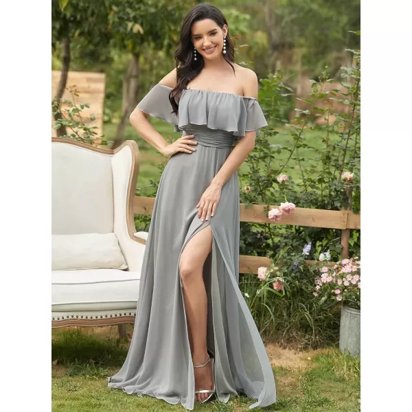 EverPretty Womens Off The Shoulder Ruffle Party Dresses Side Split Beach Maxi Dress 00968Gray