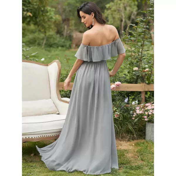 EverPretty Womens Off The Shoulder Ruffle Party Dresses Side Split Beach Maxi Dress 00968Gray