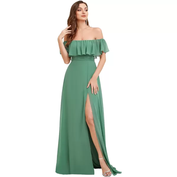 EverPretty Womens Off The Shoulder Ruffle Party Dresses Side Split Beach Maxi Dress 00968Green