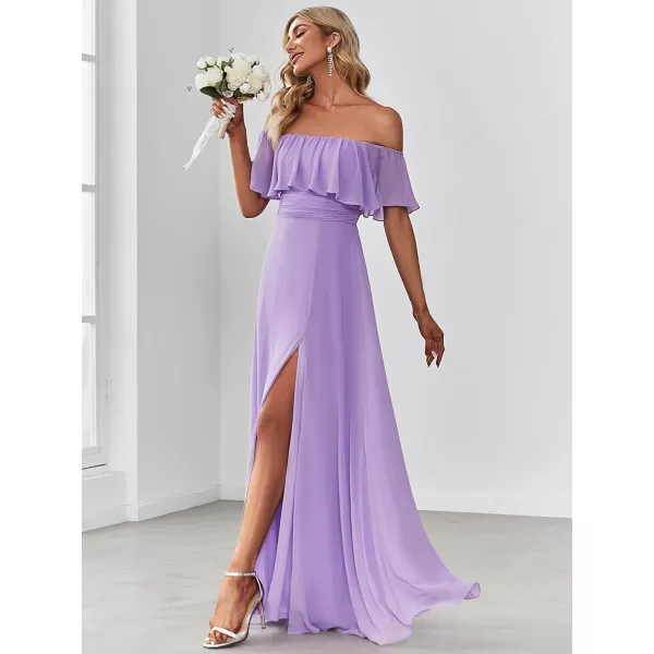 EverPretty Womens Off The Shoulder Ruffle Party Dresses Side Split Beach Maxi Dress 00968Lavender