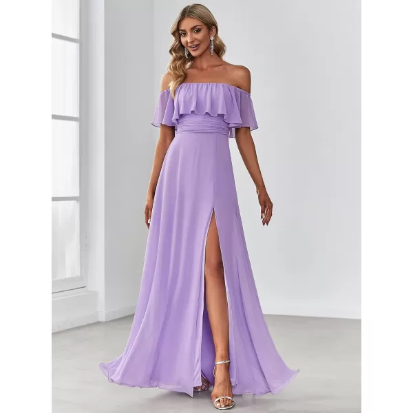 EverPretty Womens Off The Shoulder Ruffle Party Dresses Side Split Beach Maxi Dress 00968Lavender