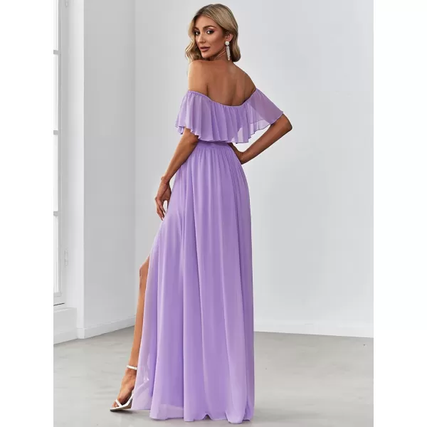 EverPretty Womens Off The Shoulder Ruffle Party Dresses Side Split Beach Maxi Dress 00968Lavender