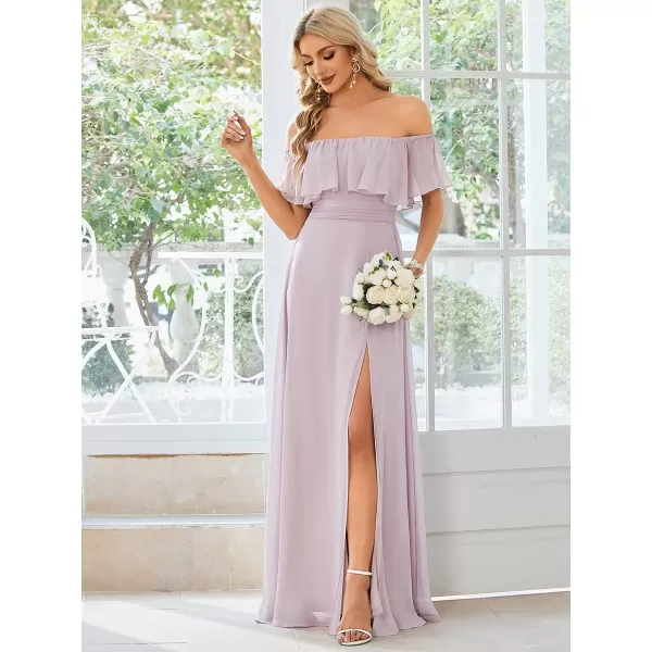 EverPretty Womens Off The Shoulder Ruffle Party Dresses Side Split Beach Maxi Dress 00968Lilac