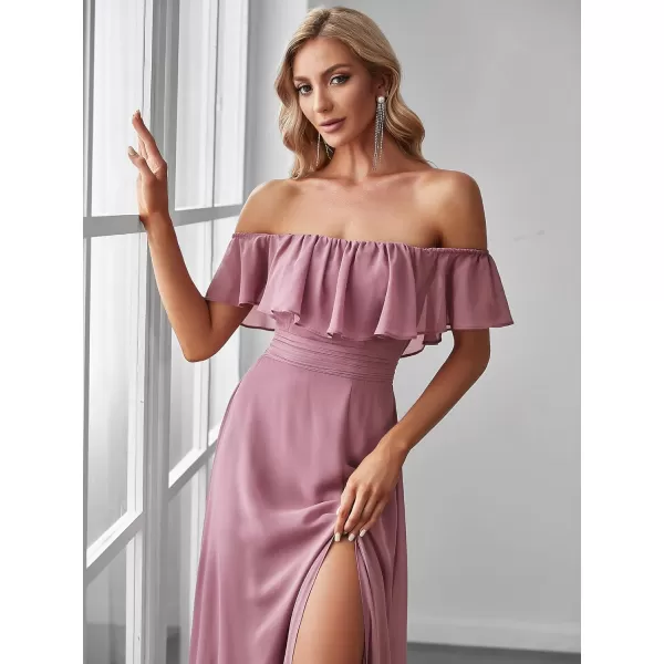 EverPretty Womens Off The Shoulder Ruffle Party Dresses Side Split Beach Maxi Dress 00968Orchid