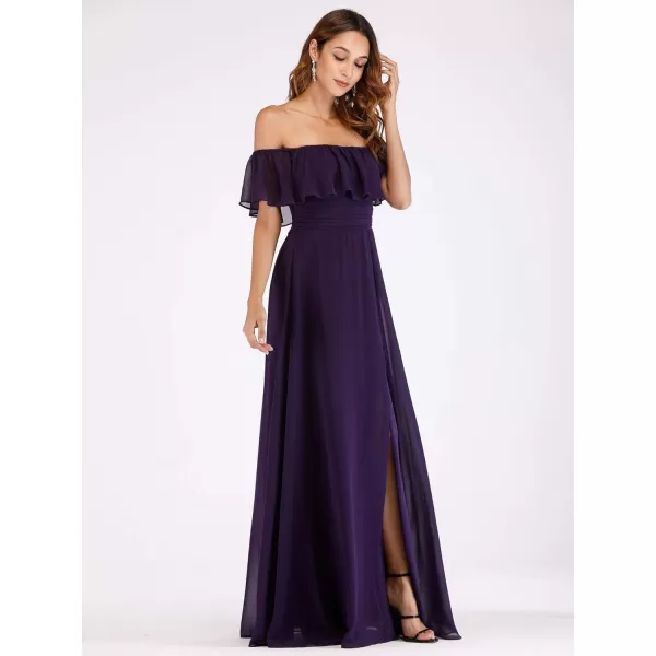 EverPretty Womens Off The Shoulder Ruffle Party Dresses Side Split Beach Maxi Dress 00968Purple