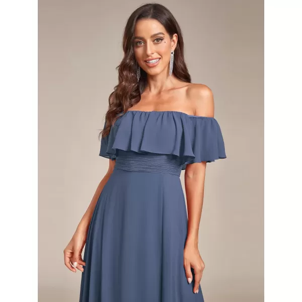 EverPretty Womens Off The Shoulder Ruffle Party Dresses Side Split Beach Maxi Dress 00968Stormy