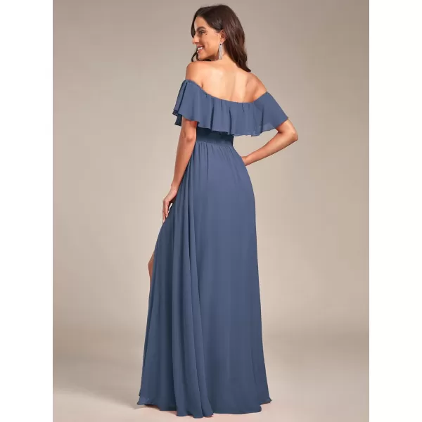 EverPretty Womens Off The Shoulder Ruffle Party Dresses Side Split Beach Maxi Dress 00968Stormy