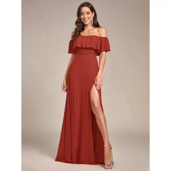 EverPretty Womens Off The Shoulder Ruffle Party Dresses Side Split Beach Maxi Dress 00968Vermilion