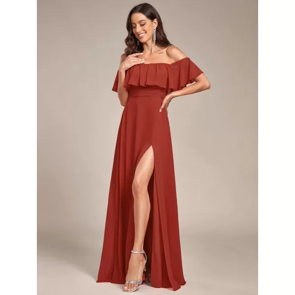 EverPretty Womens Off The Shoulder Ruffle Party Dresses Side Split Beach Maxi Dress 00968Vermilion